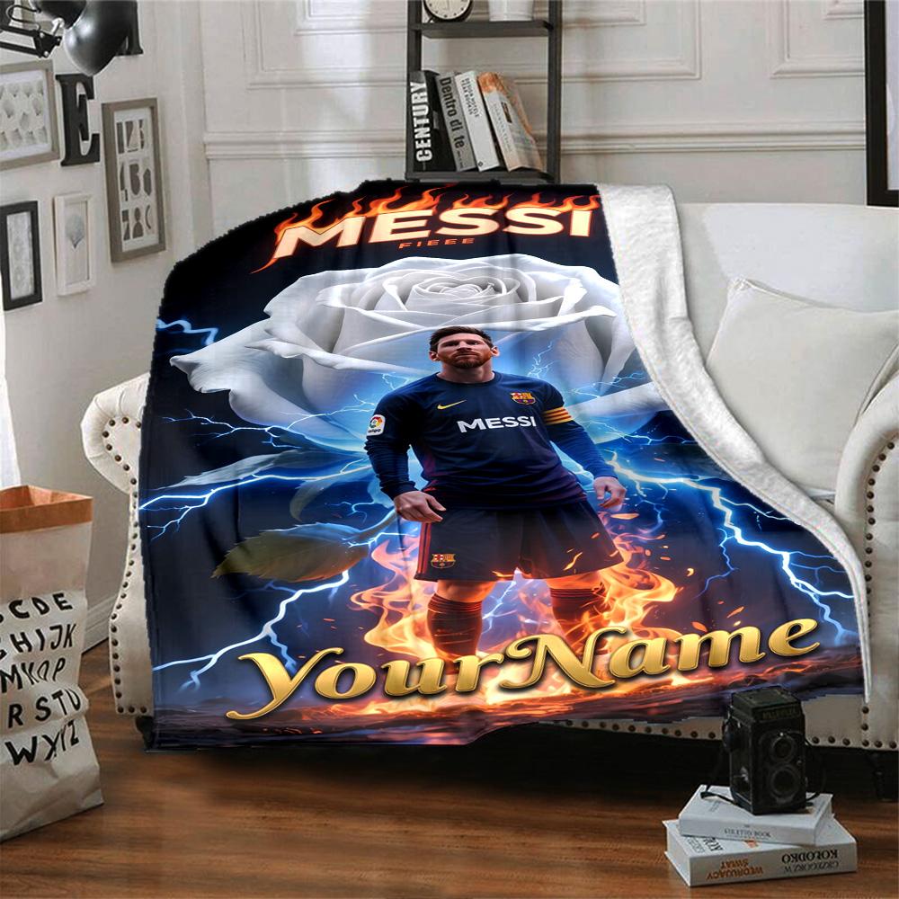 Messi Personalized Text Blanket Multi-purpose Customizable Blanket Soft & Cozy Perfect for Bedding Couch Nap Seaside for All Occasions