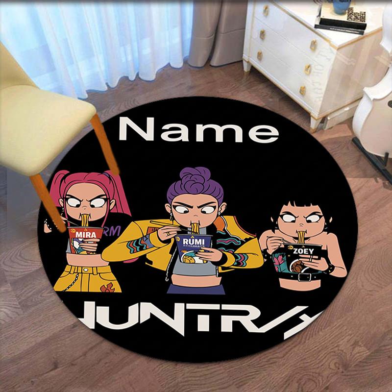 Benutzerdefinierter Name KPop Dämonenjäger Gedruckter Runder Teppich Teppich Stuhlteppich Bereichsteppich Eingang Fußmatten, für Bürostuhl Wohnzimmer Schlafzimmer Küchenraum.
