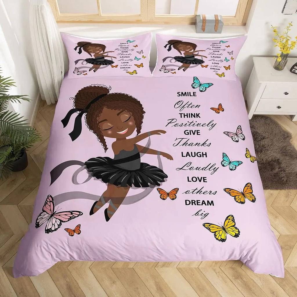 African American Duvet Cover Gilrs Kids Cute Ballet Princess Dancer Bedding Set Double Queen King Size Polyester Qulit Cover