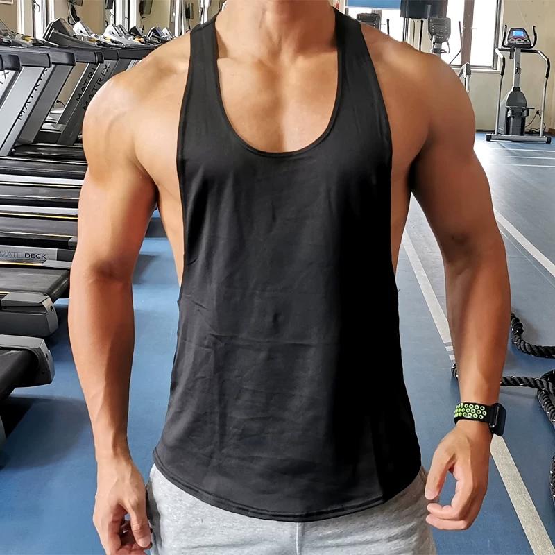 Men Low-Cut Sports Vest Fitness Men Loose Muscle Men Wait Lifting T-Shirt I-Shaped Split Waistcoat Gym