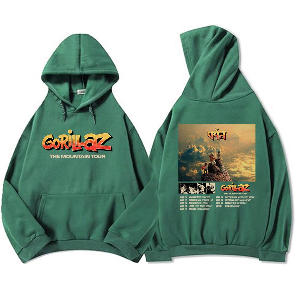 Gorillazs The Mountain 2026 Tour Mikiny Módní Mikiny s dlouhým rukávem a kapucí Podzim Zima Fleecové Pulovry Streetwear