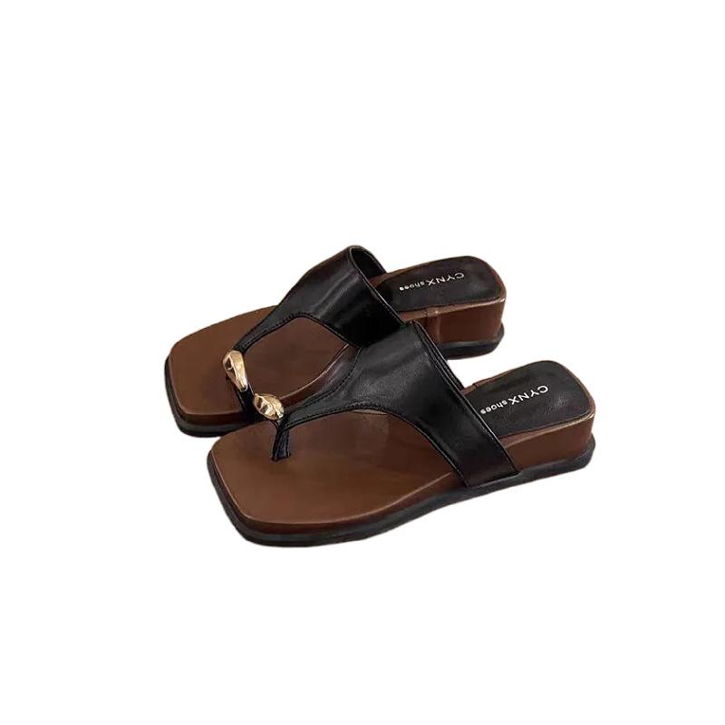 Wedge heel slippers set toe sandals women's shoes summer wear beach shoes silver casual sandals Roman shoes women