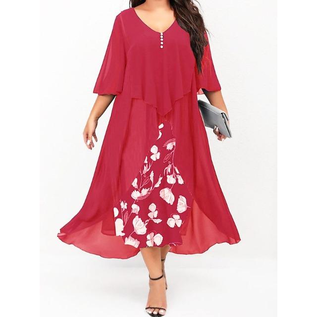 Due Vestiti da Donna in Chiffon Patchwork Finti a Manica Media Sovradimensionati