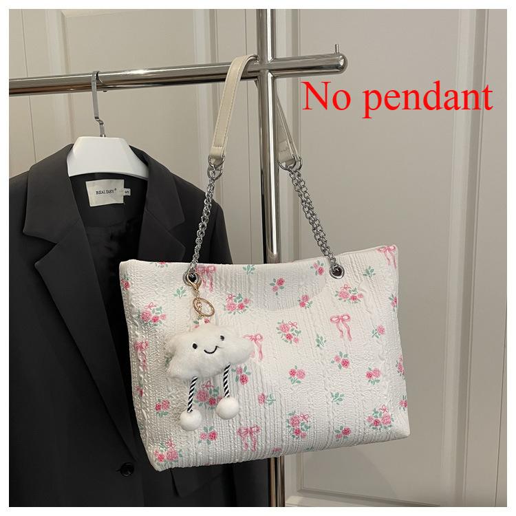 Sweet Bow Floral Shoulder Bag for Women Large Capacity Tote Crossbody Bag College Students Handbag