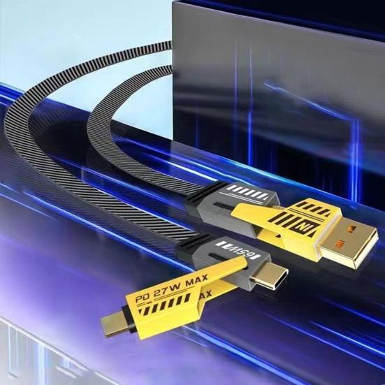 100/150/200CM 4-In-1 Charging Cable USB Type-C 8Pin 65W 480Mbps Fast Charging Cellphone Tablet Braided Data Cable Wire Cord