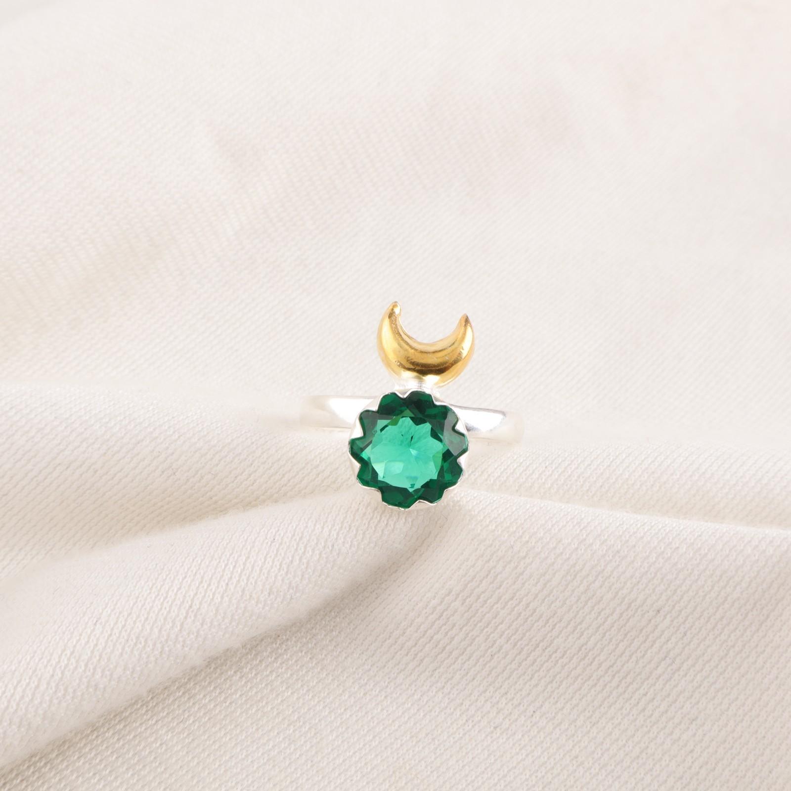 

Круглый Зеленый Изумруд Драгоценный Камень Стерлинговое Серебро Новое Коктейльное Заявление Кольцо Ювелирное Изделие RR-58-12 6