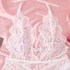 White Backless Crotchless Sexy Lingerie Hollow Bodysuit Teddy Babydoll Dress Deep V Open Erotic Costume Lace Porn Underwear Set