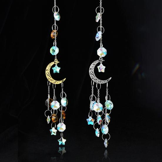 Moon Sun Catcher Prismatic Rainbow Maker Pentagram Beaded Sunlight Catcher Window Hanging Ornament for Bedroom Garden Decor