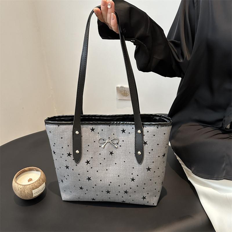 Stylish Black Polka Dot Bow Tote Bag For Women 2024 Large Capacity Casual Shoulder Handbag