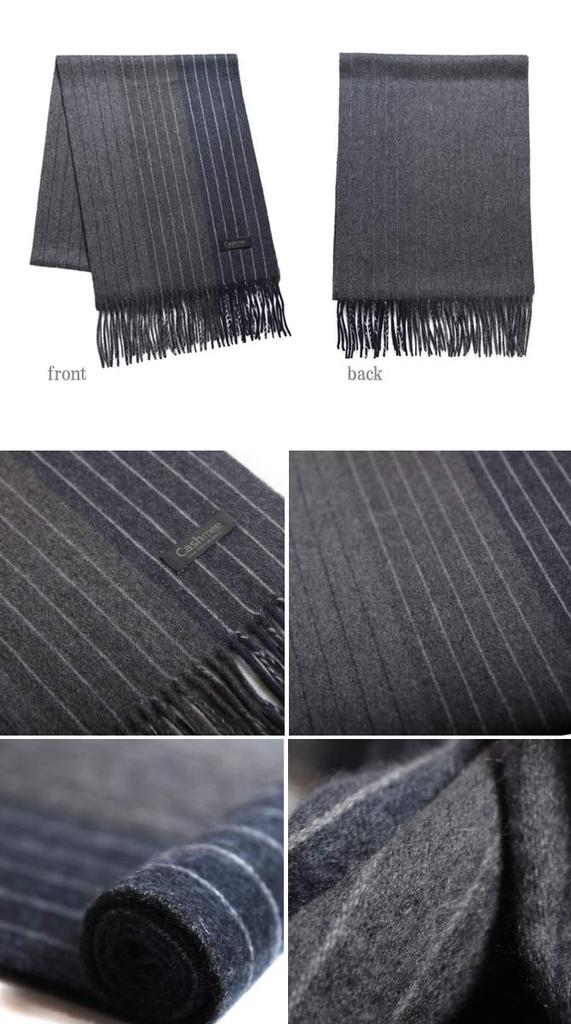 Cashmee 036 OUTLET Cashmere Striped Gradient Reversible Scarf Dubhe Cashmere Outlet 100% (NAVY (NV) Navy)
