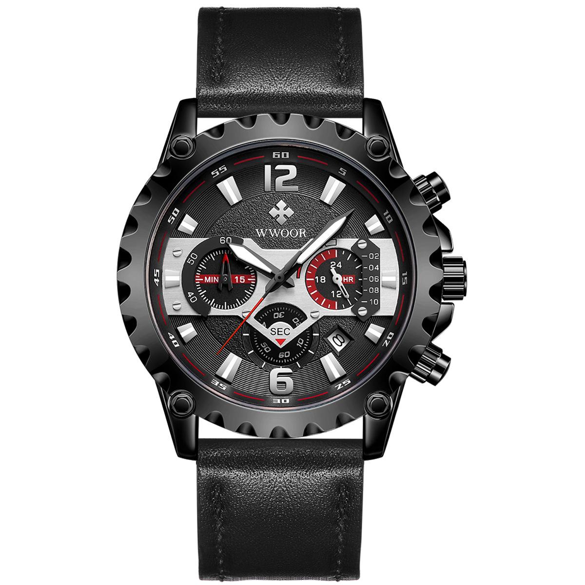 WWOOR Мужские часы с кожаным ремешком, повседневные деловые мужские часы, водонепроницаемые модные кварцевые мужские часы