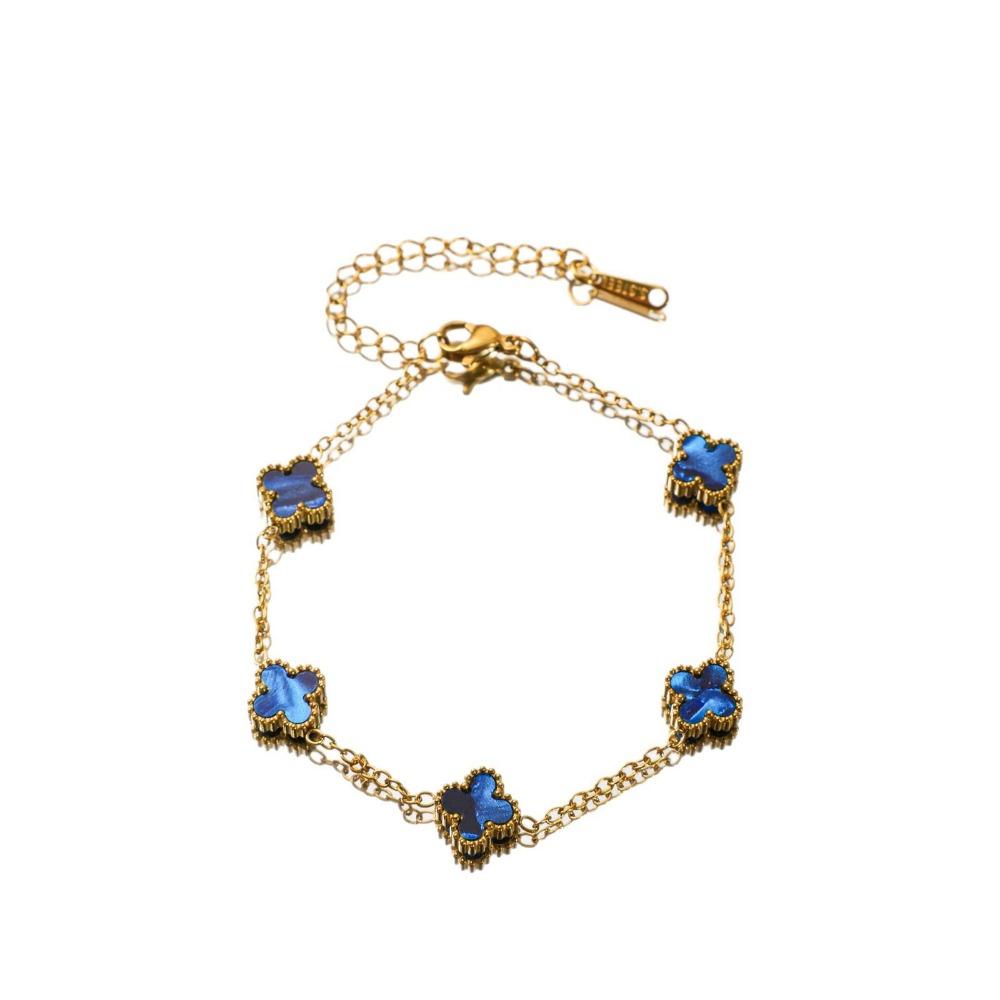 Titanium Steel Colorfast Four-leaf Clover Necklace Set for Women Fashionable and Elegant Light Luxury Clavicle Chain Bracelet