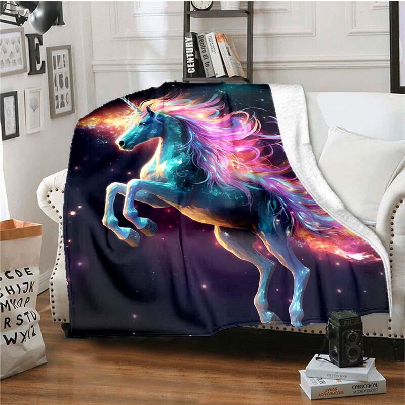 1pc Colored Unicorn Blanket Lightweight Flannel Blanket Throw Blanket For Sofa, Bed, Travel, Camping,