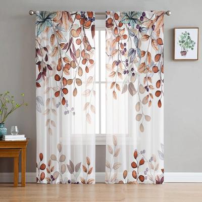 Autumn Branches Leaves Sheer Curtains for Living Room Decoration Window Curtains for Kitchen Tulle Voile Organza Curtains