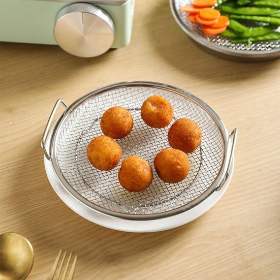 Stainless Steel Filter Basket Reusable Round Mesh Tray Frying Grilling Kitchen Strainer Fruit Vegetable Water Filter Basket