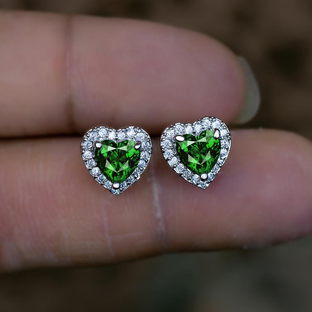 Dainty Female Rainbow Crystal Stone  Charm Silver Color Small Stud Earring Cute Heart Zircon Wedding Earrings For Women