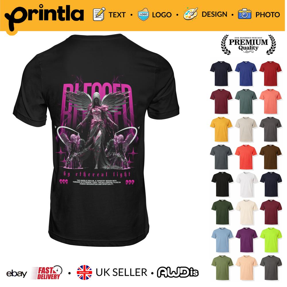 Dark Angel Blessed Graphic TShirt Pink Gothic Wings Streetwear Unisex Tee S