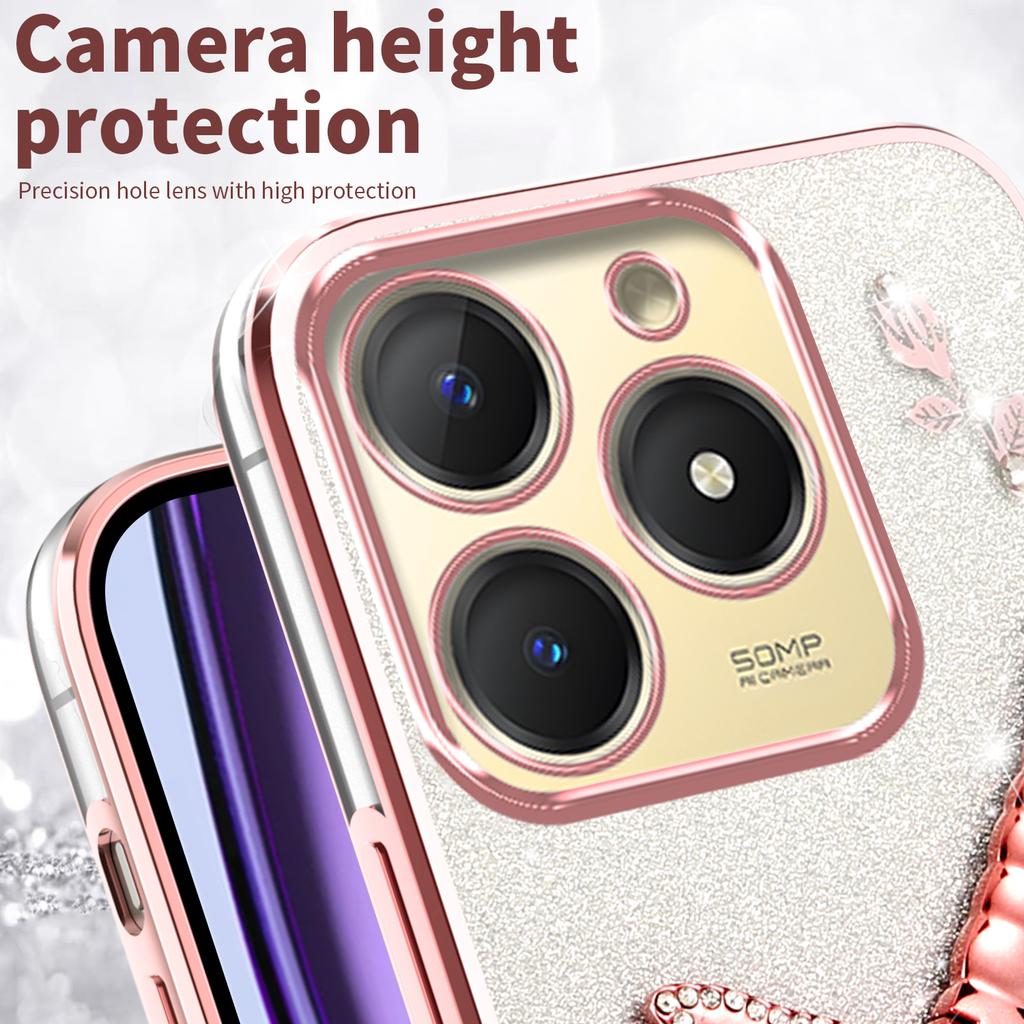 KADEM Schutzhülle für Infinix Hot 40, Libellenmotiv, mit Ständer, TPU-Blumen und Glitzer