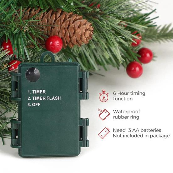 Pre-lit Christmas Tree Urn Filler Battery Operated Artificial Xmas Tree with Cones Berries Holiday Porch Planter Filler with Tripod Stake And LED