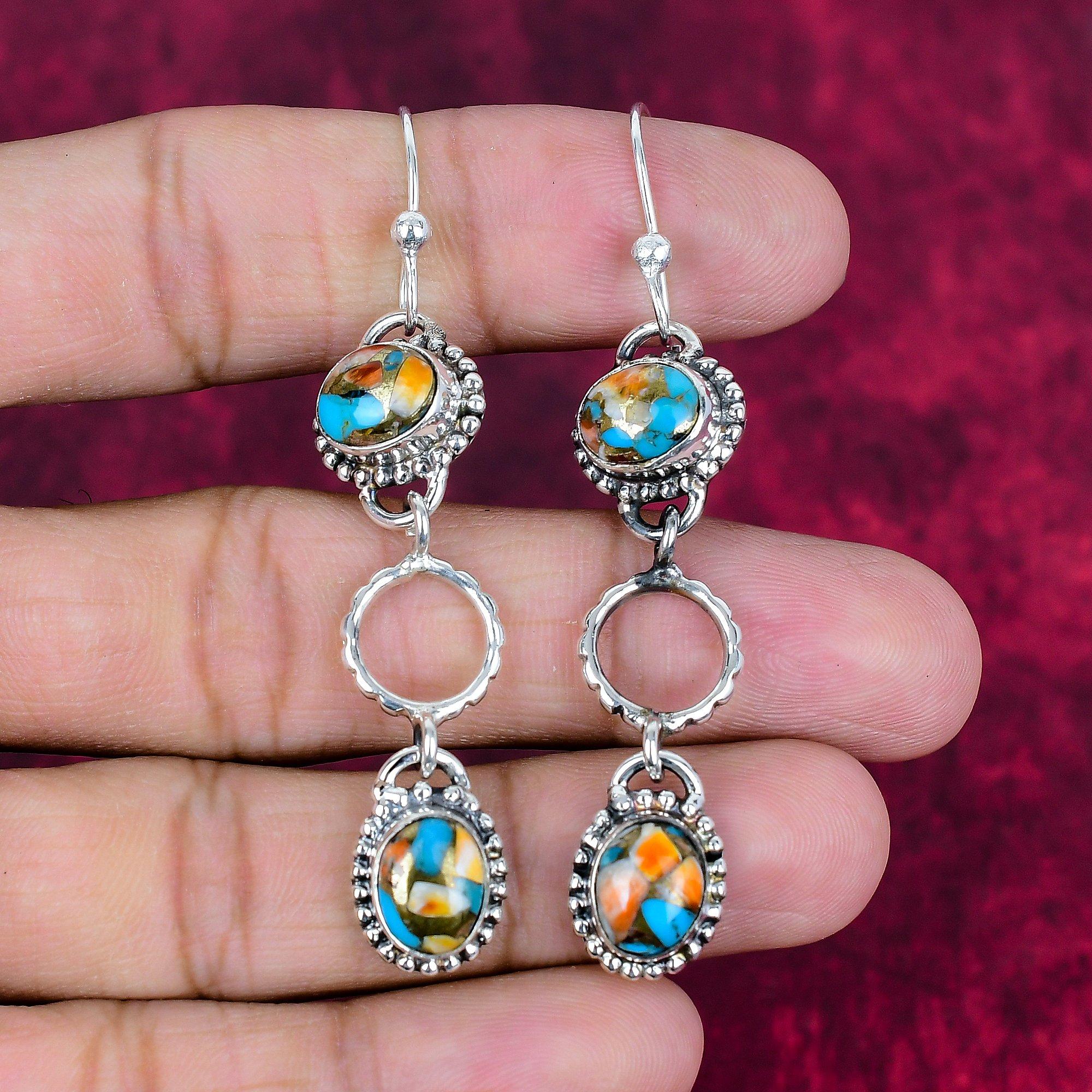 

Медные Оранжевые Бирюзовые Серьги из Массивного Стерлингового Серебра 925 пробы, Ювелирные Изделия с Драгоценными Камнями Ручной Работы, Подарки для Жены Новые Серьги 2.76 Inches