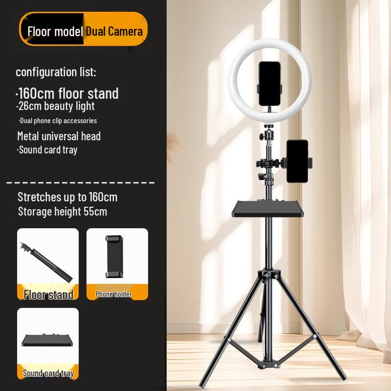 2025 Multi-Angle Phone Livestream Stand with Sound Card Tray & Tripod Support