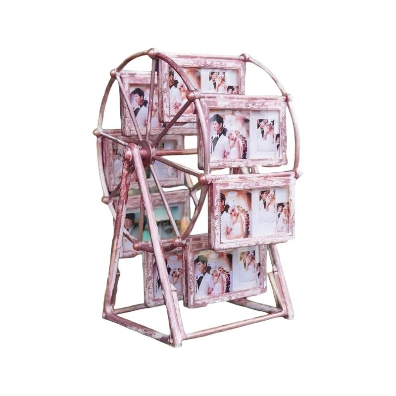 

652F Desktop Photo Display Carousels Picture Frame Holds 8 Small Photo Home Decors рожевий
