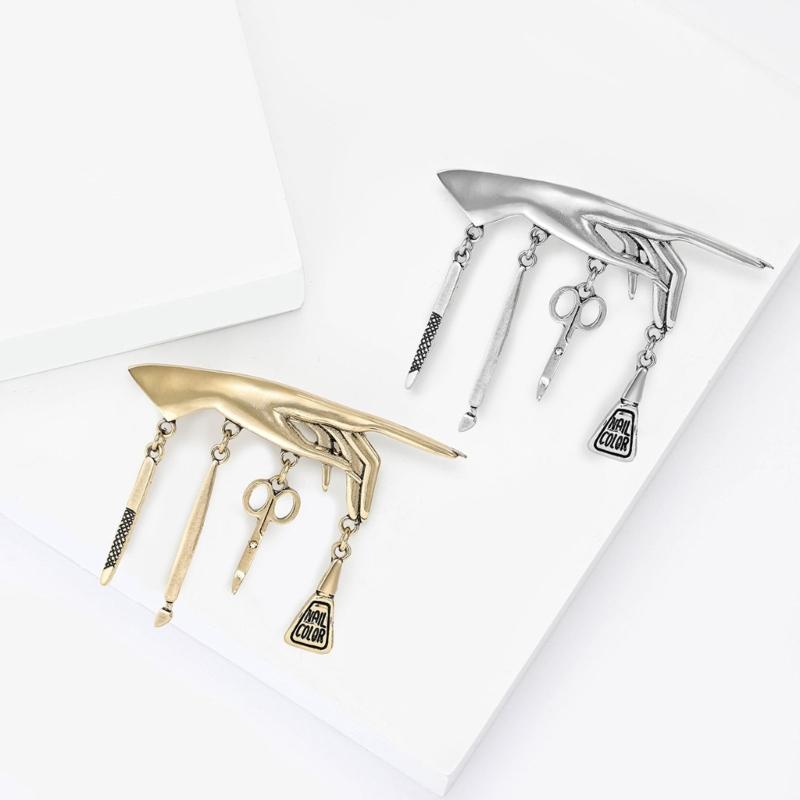 Metal Brooch Hand Nail Polishing Tools And Tassels Ornament Unisex Punk Accessory for Denims Jackets And Bags
