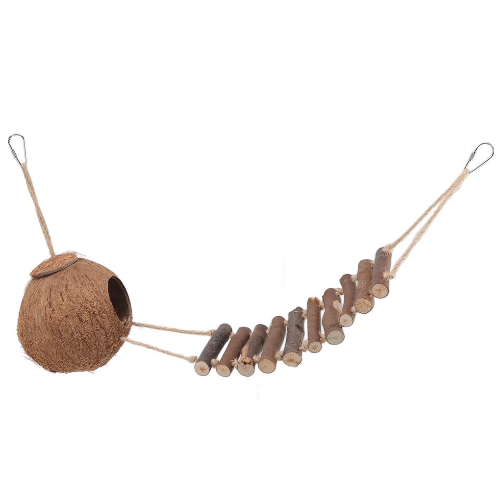 Natural Coconut House Coconut Shell Bird Nest Hanging Pet Parrot Hideaway House with Climbing Rope