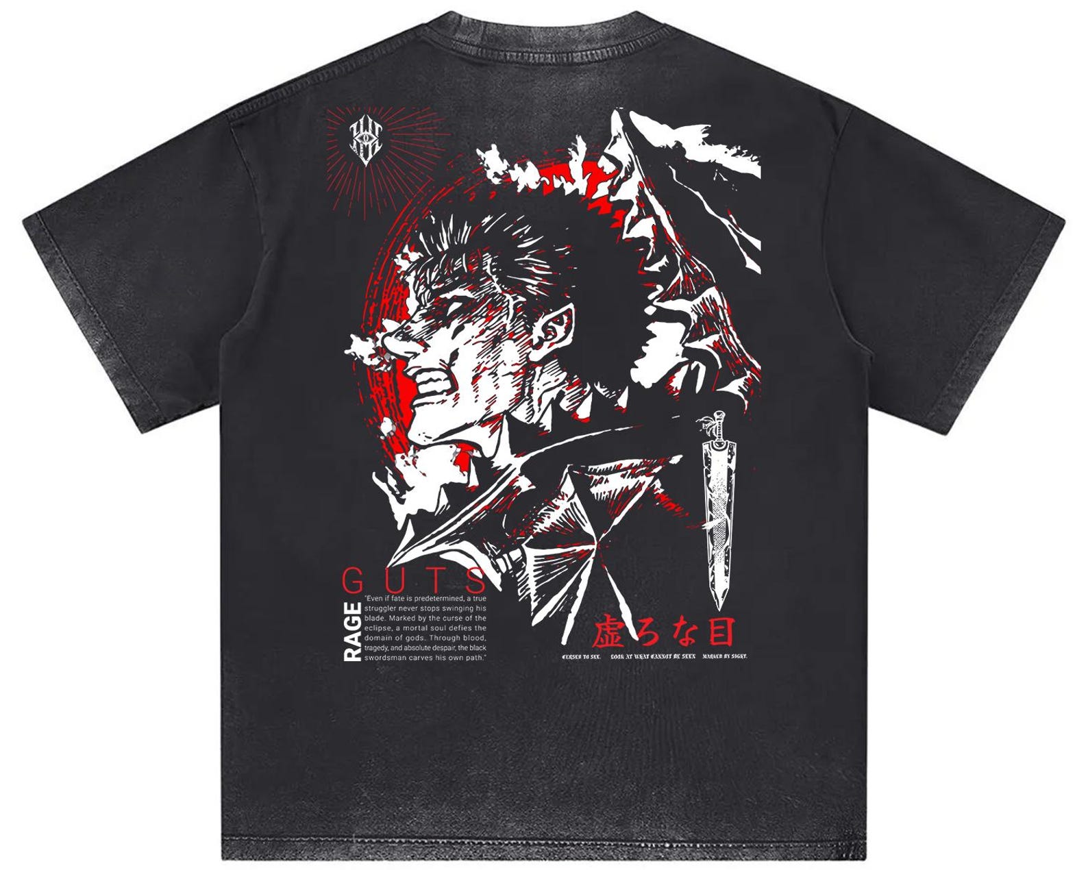 Guts Berserk Anime Shirt, Black Swordsman Rage Streetwear Tee, Vintage Anime Rap T-Shirt, Dark Aesthetic Grunge Y2K Clothing, Manga Tee L