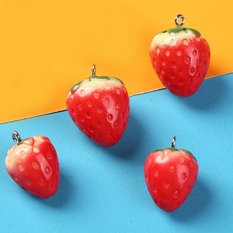 10Pcs Resin Imitation Strawberry Food Shape Charms for Diy Key Chain Necklace Pendants Ornament Jewelry Making Accessories New