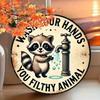 Raccoon Washing Hands Metal Sign Vintage Round Wall Art Rustic Iron Decor