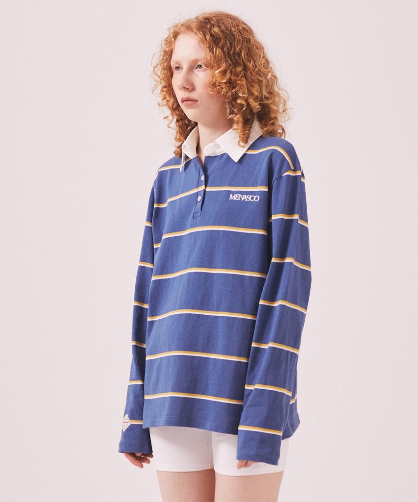 Minasu Mns Striped Cotton Collar T Shirt_Blue