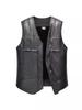Men's Winter Leather Vest with Sloping Shoulder and Plus Velvet, Casual Warm Plus Size Waistcoat