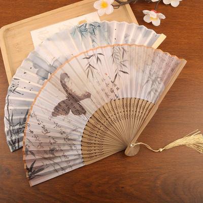 Chinese Style Bamboo Folding Fan Butterfly Pattern Hand Fan With Tassel For Wedding Dance Party Home Decor