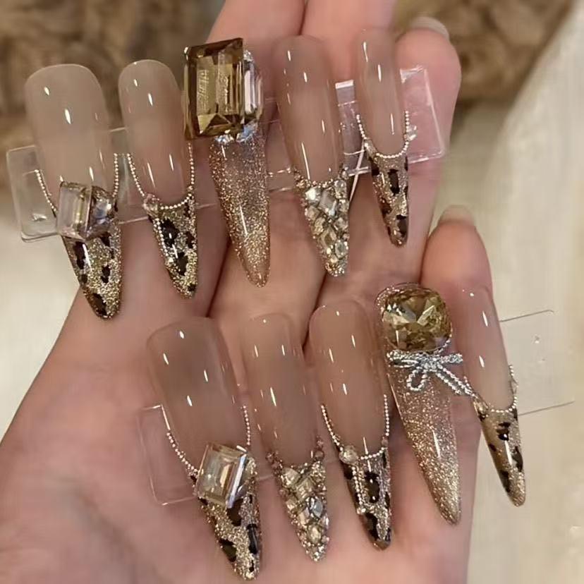 Maillard Sparkle Diamond Gradient Bow Cat Eye Leopard Nail Art Stickers Extra Small