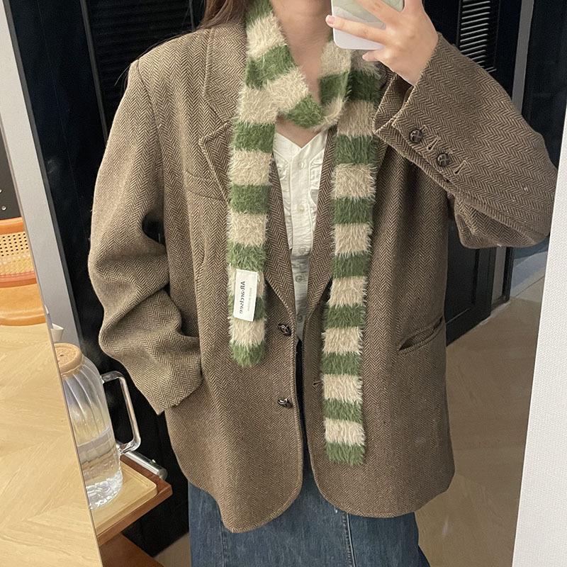 

Плюшевый полосатый шарф в стиле Y2K по-корейски: Универсальный тонкий узкий шарф для женщин 5x180cm