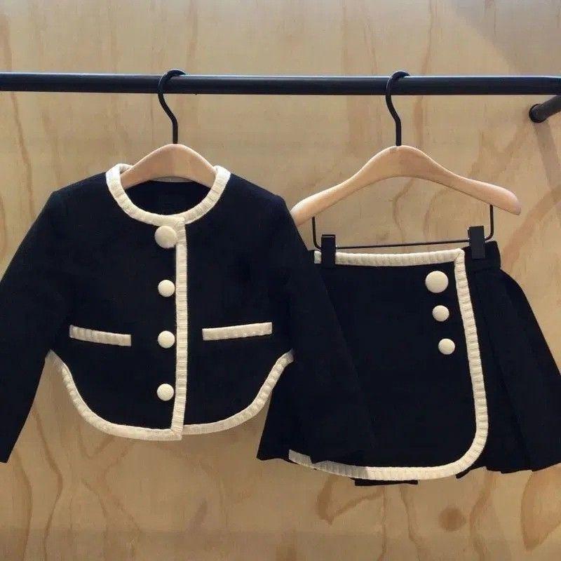 Mädchen Herbst Outfit Neue Modische Langarm Strickjacke Baby Koreanischer Stil Rock Zweiteiliges Set