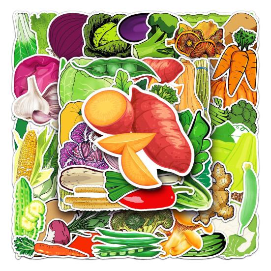 50Pcs Vegetable Stickers Self-Adhesive Decals Cabbage Onion Series Tomato Vegetable Waterproof Decorative Cute Laptop Guitar Skateboard