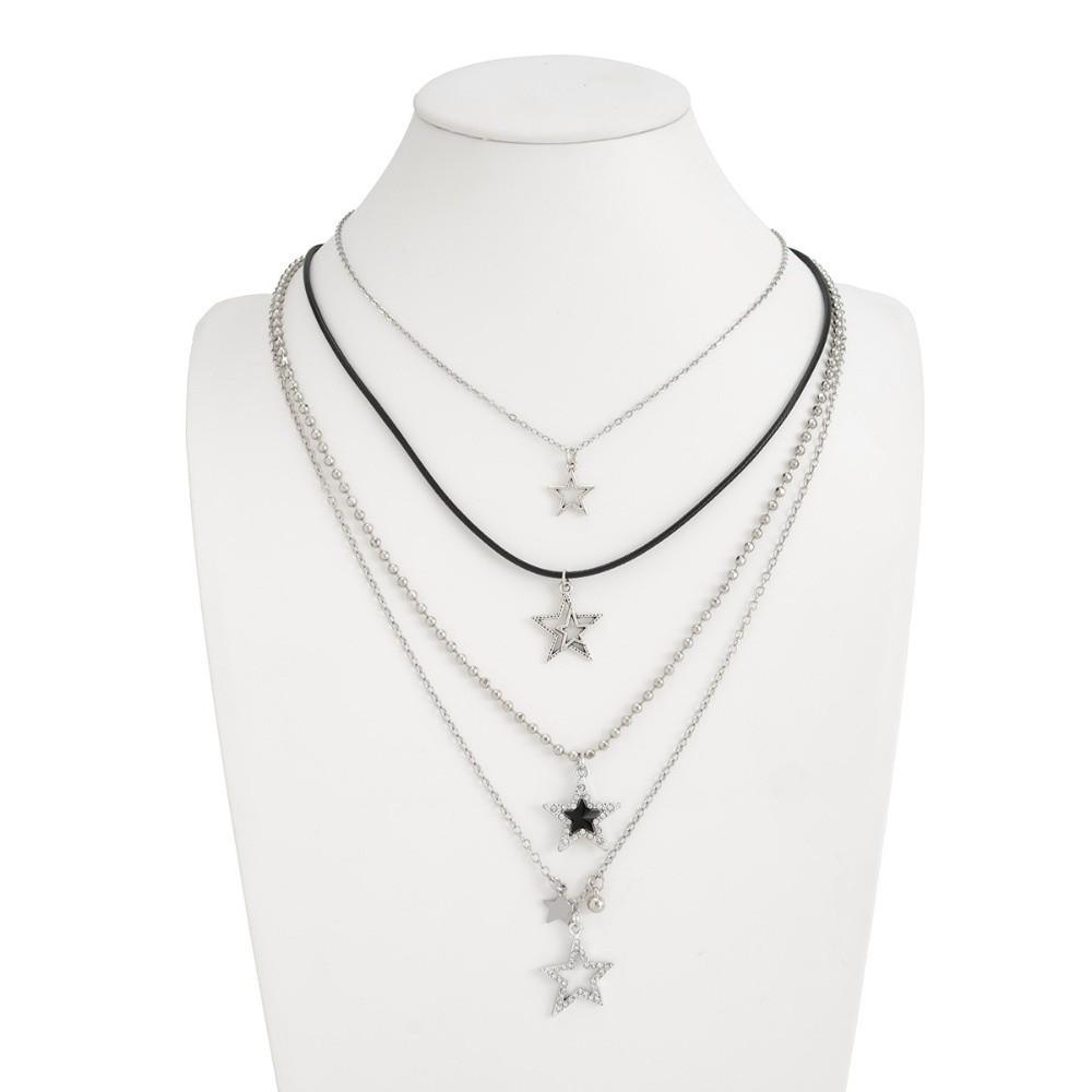 Hollow Out Star Pendant Necklace Punk Goth Y2K Metal Necklace Charm Beaded Necklace Girl
