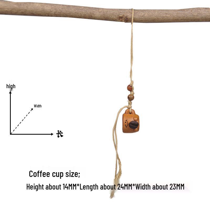 Peach Wood Coffee Bean Teddy Bear Heart Handbag Charm Pendant Keychain