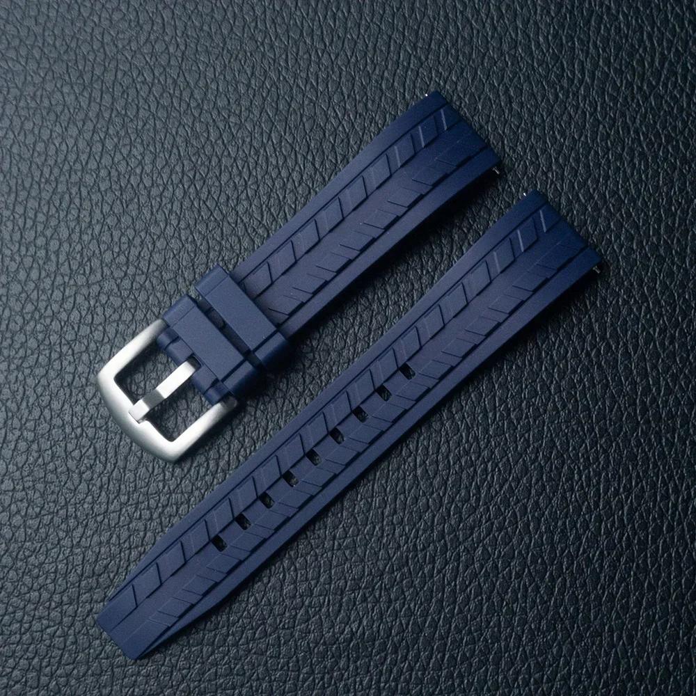 

Unique Design FKM Rubber Watch Strap 20mm 22mm Black Blue Wristband Slide Keeper Ring With Quick Release Sport Watch Band 20mm синій