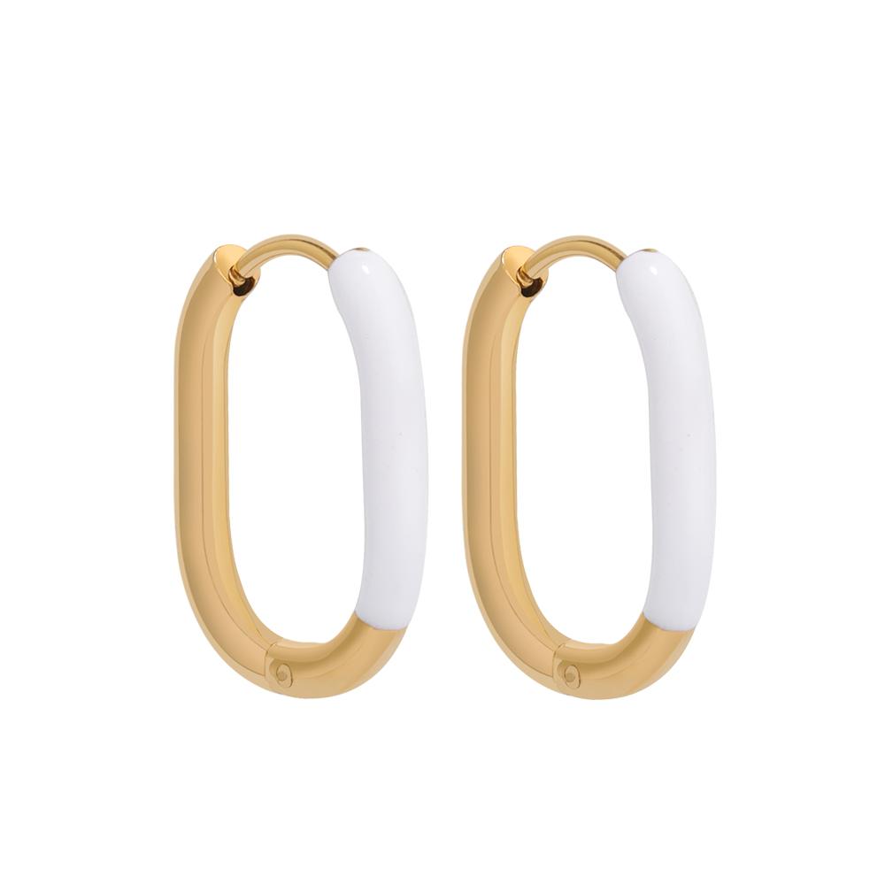 1 Pair Stainless Steel Enamel Rectangle Hoop Earrings Gold Color Small Hoop Earrings for Women Kids Fashion Jewelry Wholesale