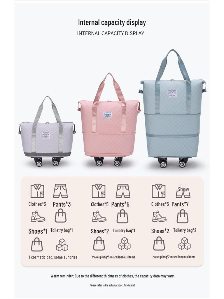 Expandable Large Capacity Travel Bag with Wheels, Double Layer, Foldable, Wet & Dry Separation, Ideal Hospital Carry-on