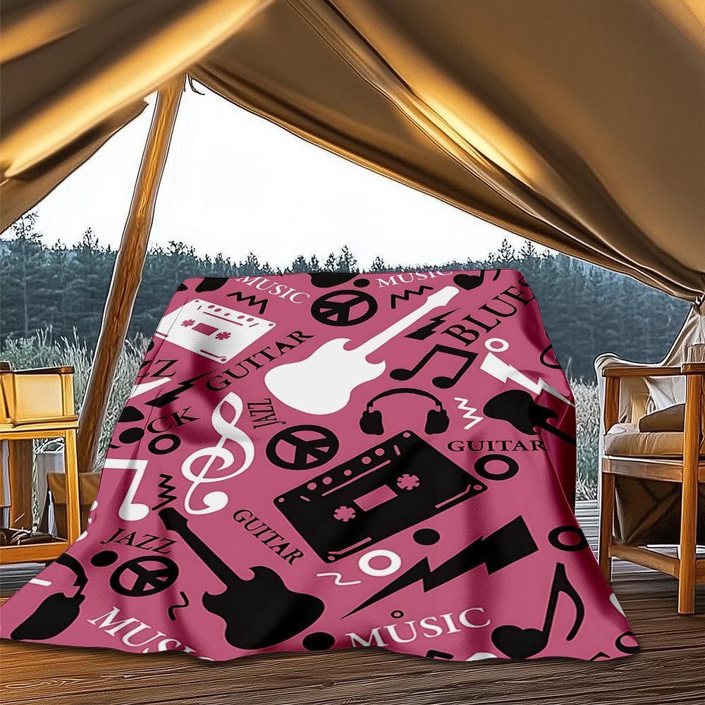 1pc Music Symbols Print Outdoor Blanket, Lightweight Polyester,