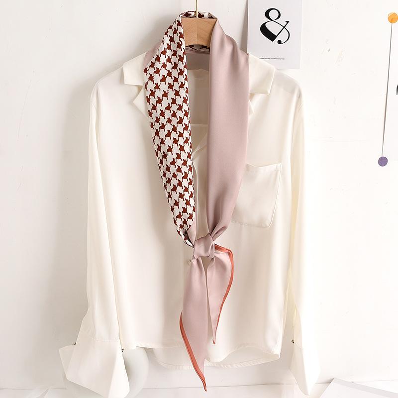 New Korean Version of Houndstooth Thin Narrow Long Sunscreen Scarf for Women Versatile Imitation Silk Literary Small Neck Scarf