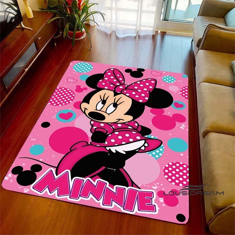 Cute Pink Minnie Mouse Cartoon Rug, Suitable for Living Room, Bedroom, Kitchen, Hallway, Children's Non-slip Floor Mat,