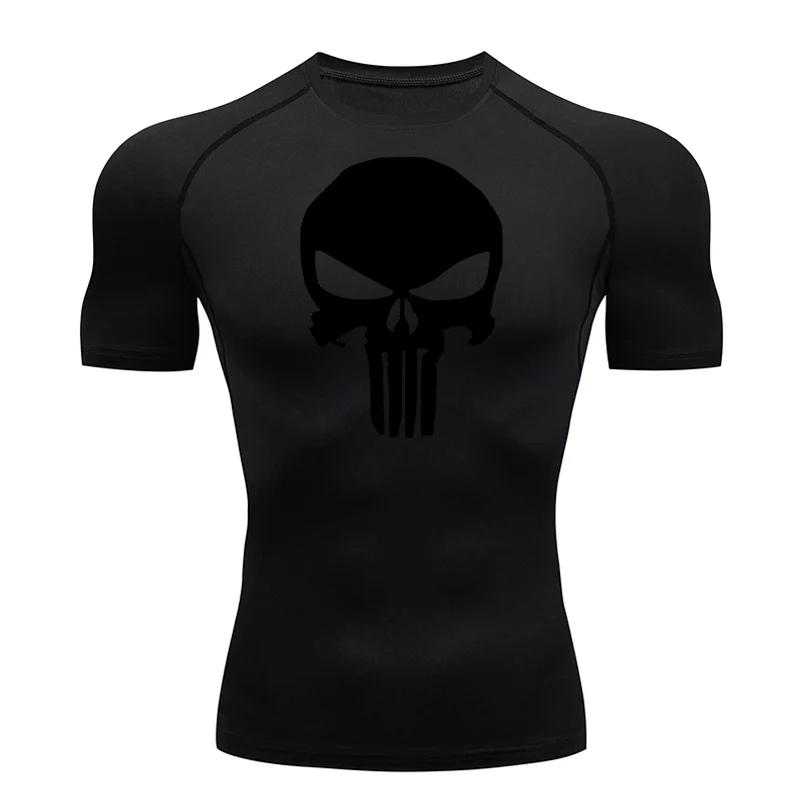 Sportswear Men's Tops T-Shirts Summer Short Sleeve Compression Shirt Fitness Top Running Skull Breathable Jogging Bodybuilding Tight