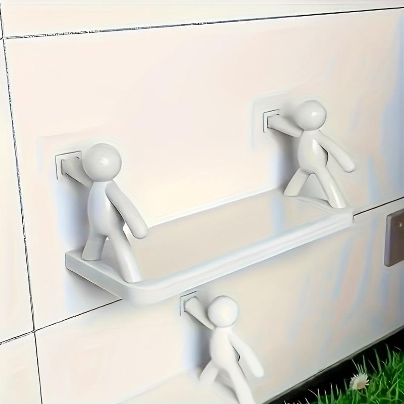 2pcs Cute White Small Men Wall-mounted Storage Rack - No Drilling Required, Very Suitable for Bathroom and Kitchen Organization, Cosmetic Storage