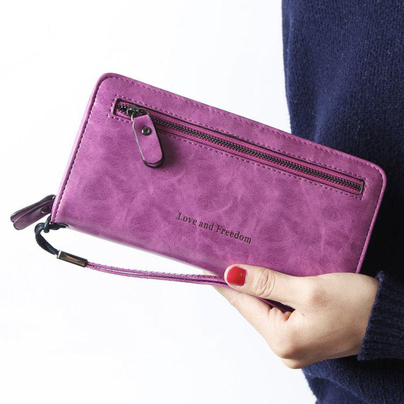Women's Luxurious Leather Zipper Long Wallet With Large Capacity And Hasp Handbag