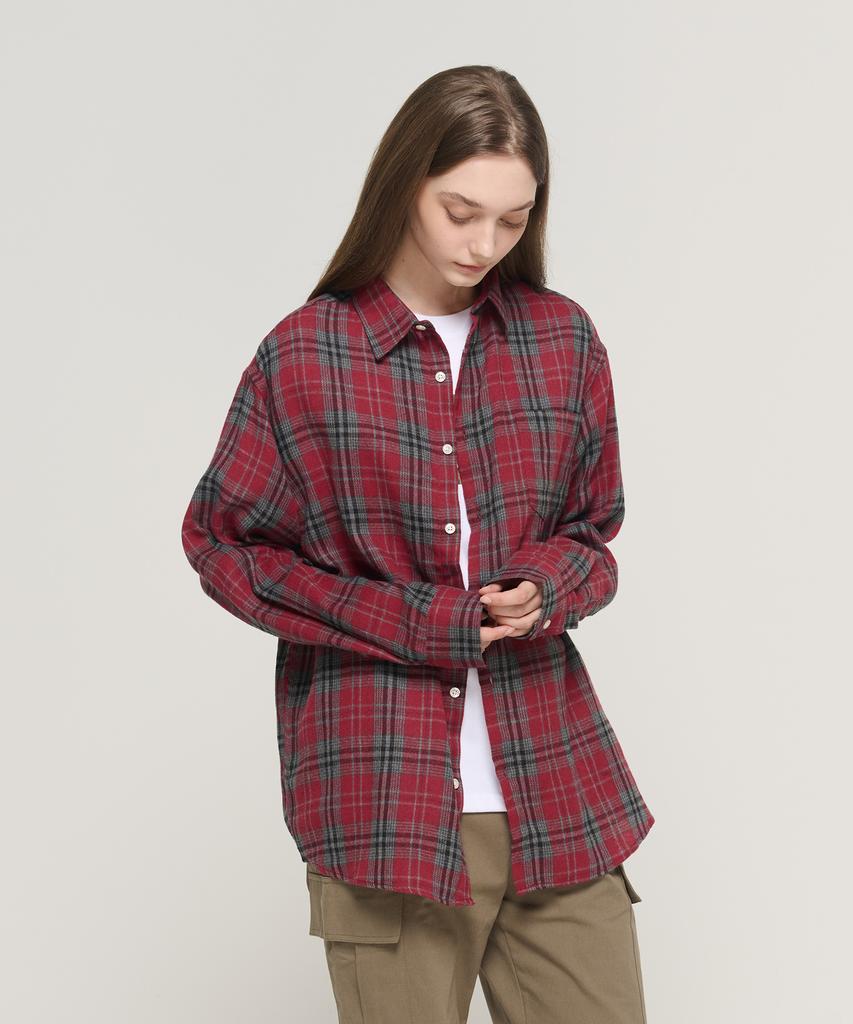 Cargo Bros For Woman Tone-Down Check Oversized Cotton Shirt (Red)